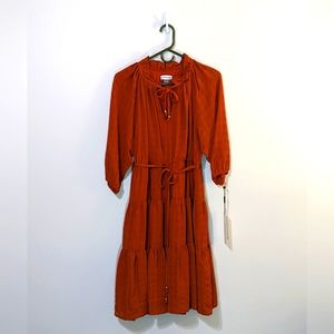 Calvin Clein Dress (M) NEW. Rust with gold bead accents on ties.